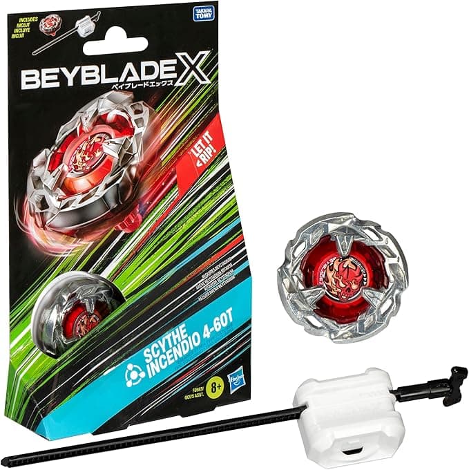 Beyblade X Scythe Incendio 4-60T Starter Pack Set with Balance Type Right Rotation Top and Launcher Battle Top Toy for B